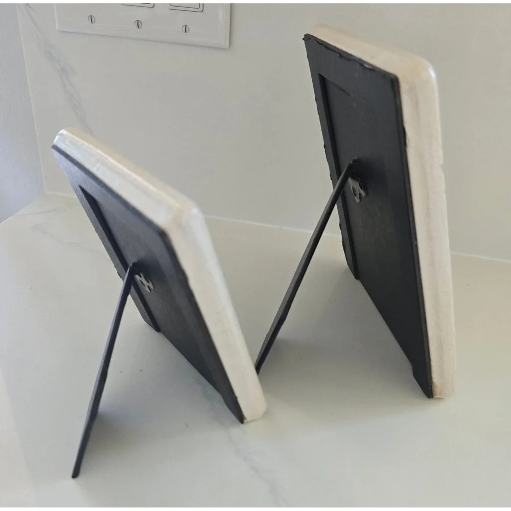 Vintage Crackle Glaze Ceramic Rose Floral Picture Frame‎ Set of 2 Shabby Chic